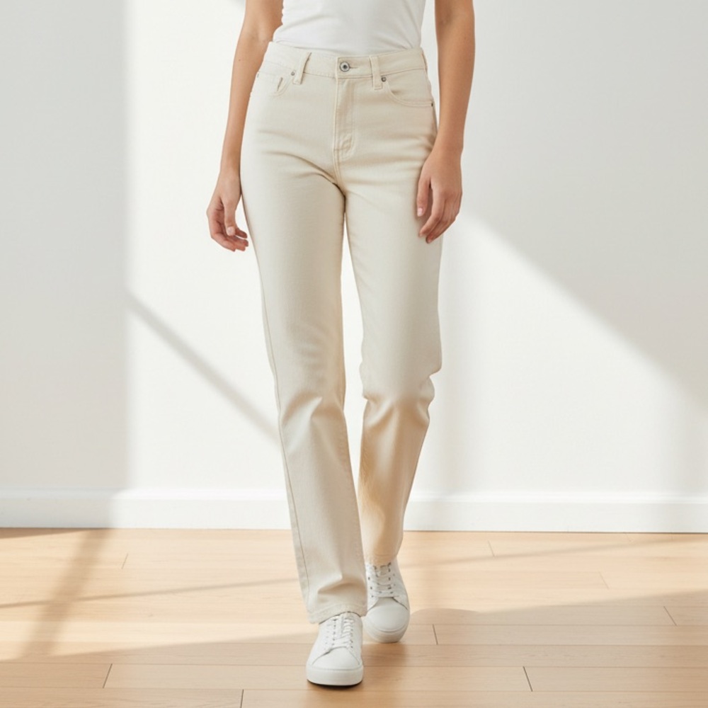 Eileen Fisher Straight Leg Pant Soft Organic Cotton Corduroy Cream SZ 4 NEW